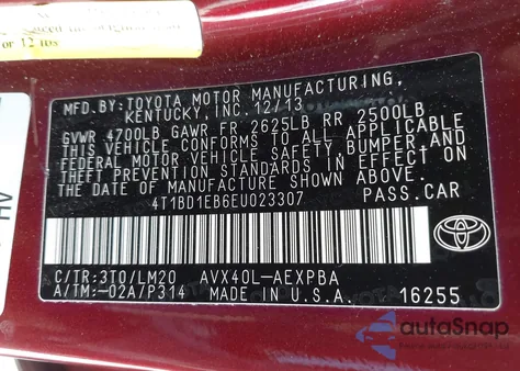 2014 Toyota Avalon Hybrid Limited z USA, uszkodzony, nr VIN 4T1BD1EB6EU023307